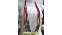 Fancy Long Braided Necklace Red Beaded mixed Metal